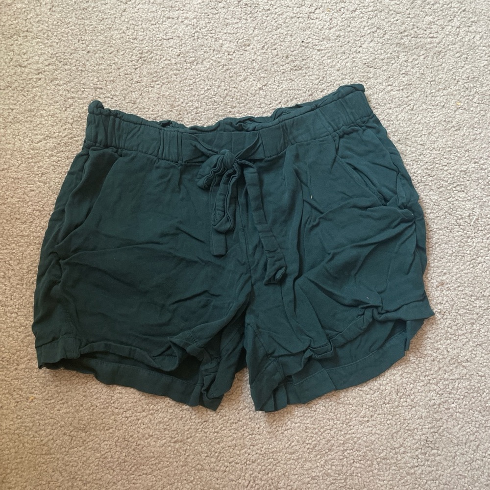Dark green paper bag shorts